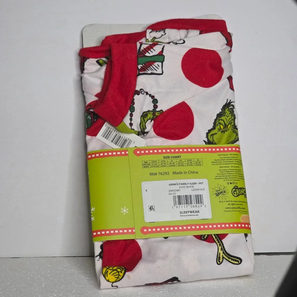 Dr Seuss The Grinch Family Pet Pajamas Small White Holiday Dog PJs Size S